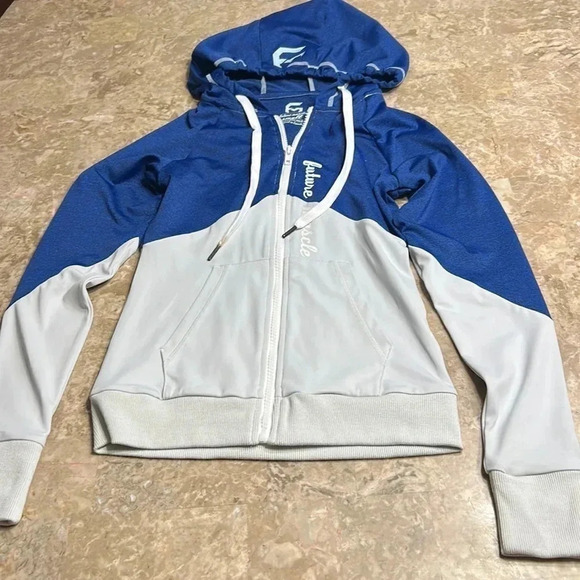 Y2K,vtg, NEW!!hoodie with zipper, women XS,Colorblock,blue,grey,gym,members,80’s - Picture 7 of 15